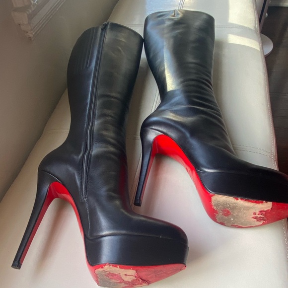 Christian Louboutin Bianca Botta 140mm Red Sole Knee Boot Black leather Platform - Picture 8 of 9